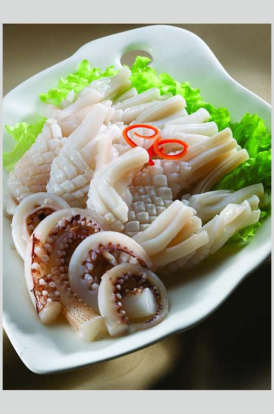 美味铁板鲜鱿高清摄影图片