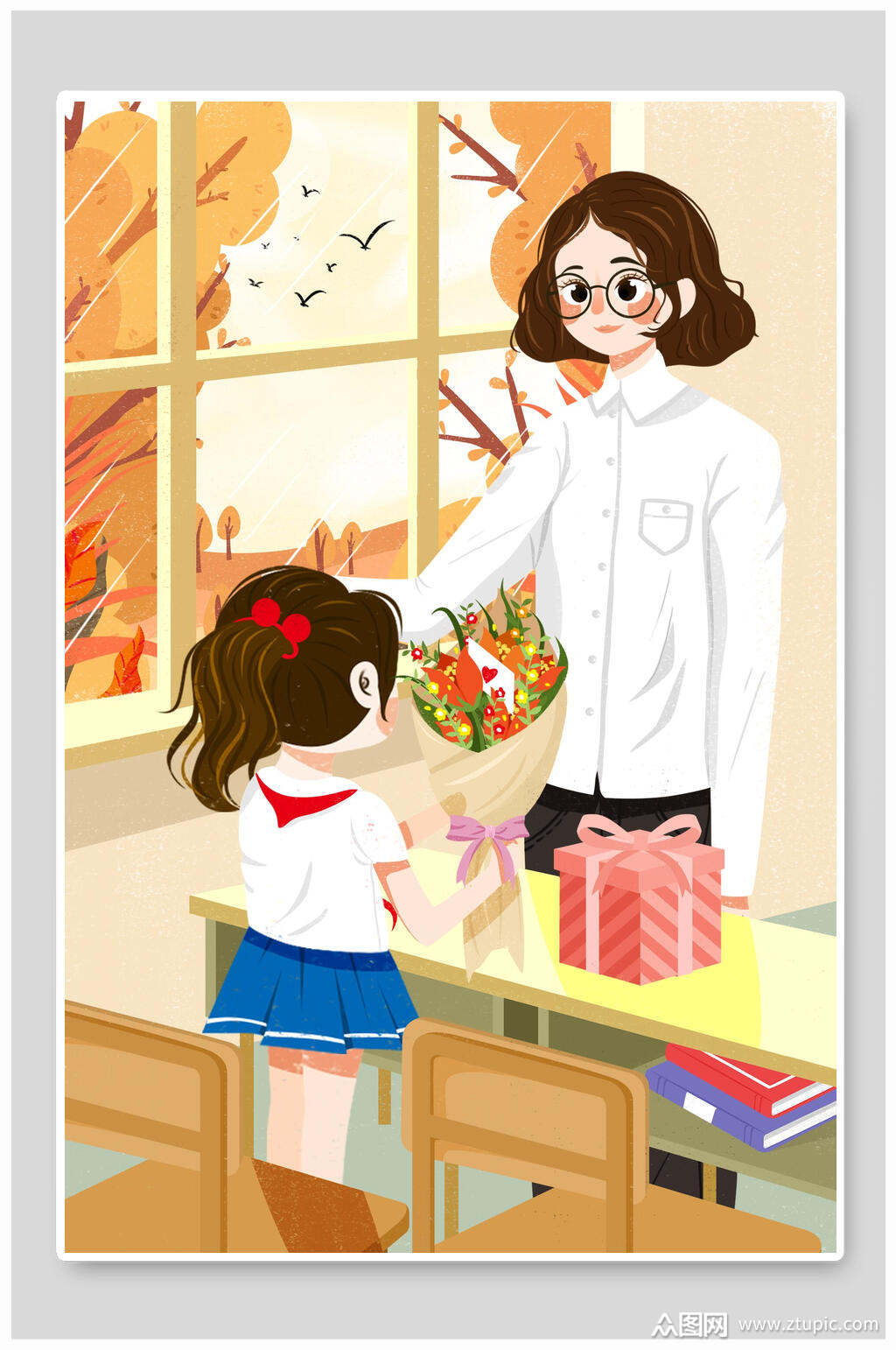 感恩教师节插画素材