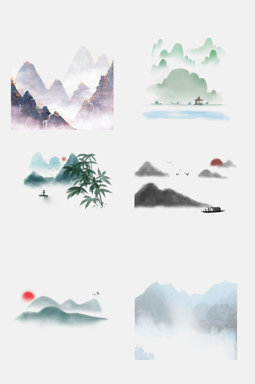 中国画山水水墨免扣元素