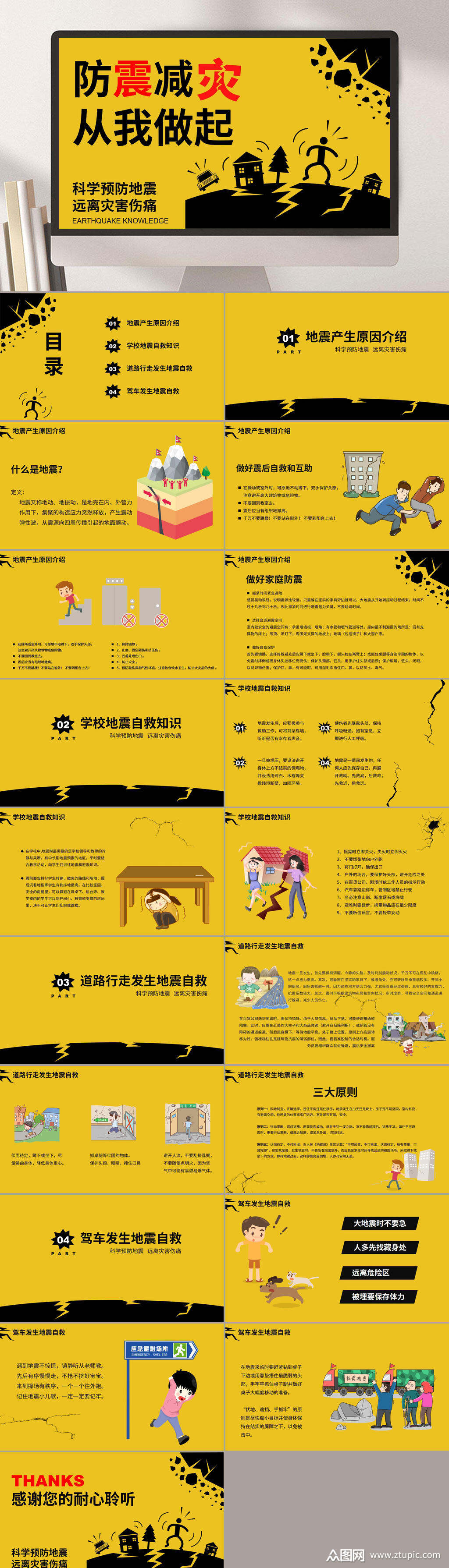 防灾减灾地震主题ppt模板素材