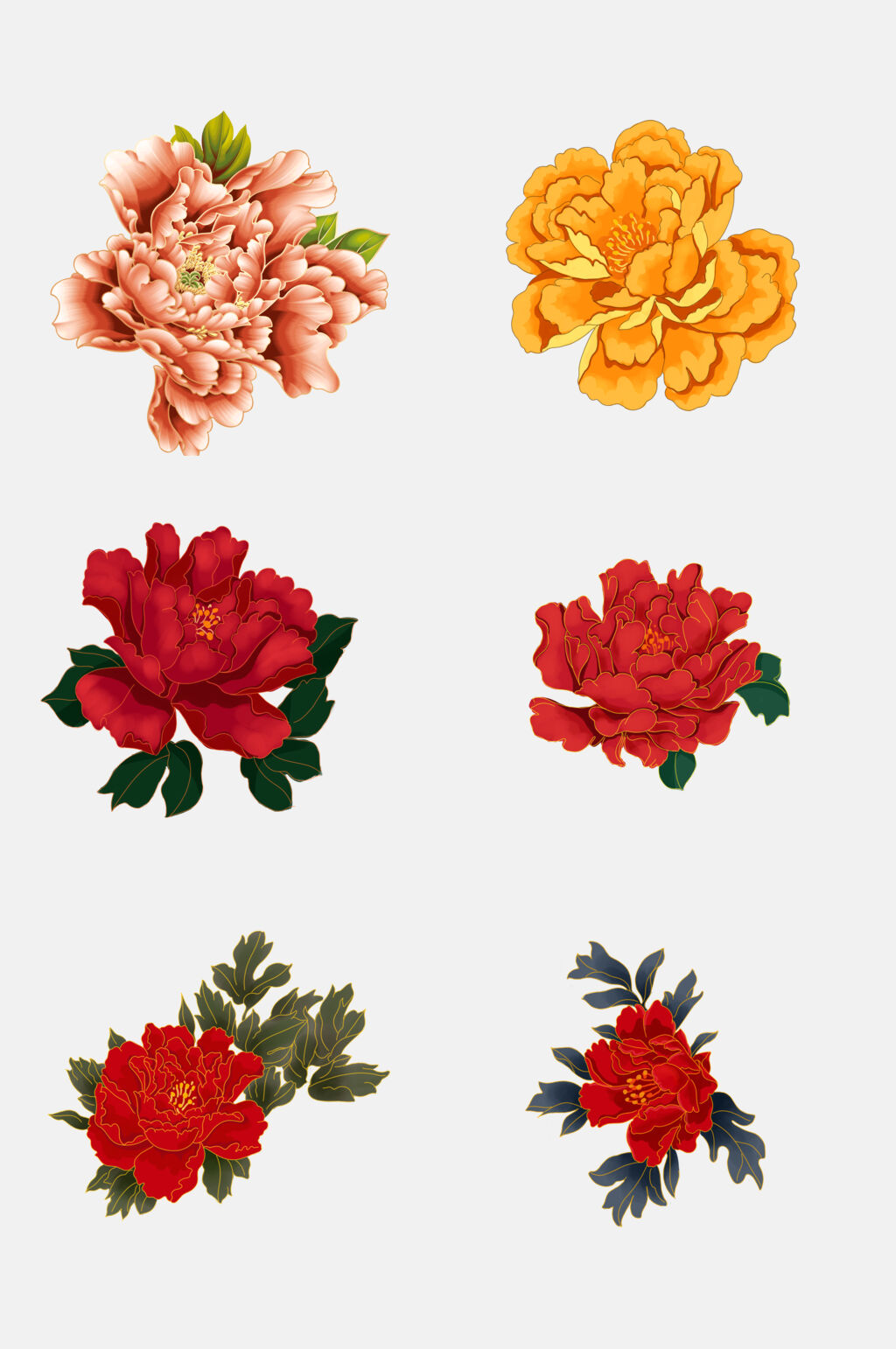 卡通富贵牡丹花元素素材