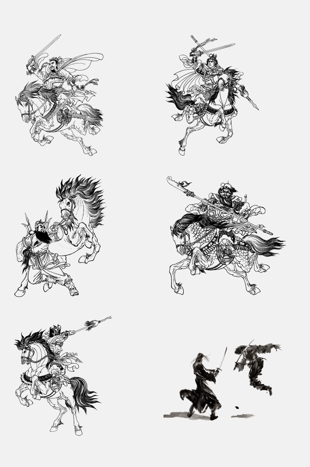 免抠元素卡通水墨剑客武侠元素素材