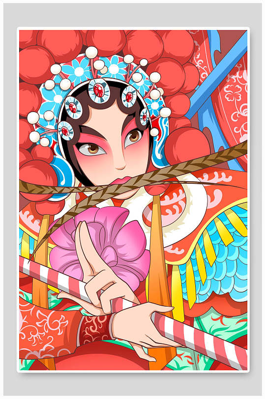 手绘京剧人物花旦戏曲插画