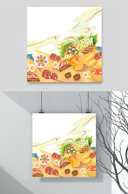 香辣麻辣烫火锅美食插画元素