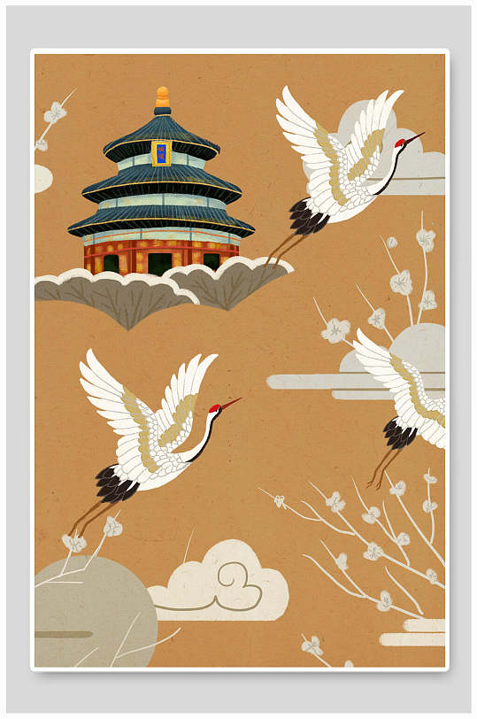 国潮仙鹤插画图片-国潮仙鹤插画素材下载-众图网