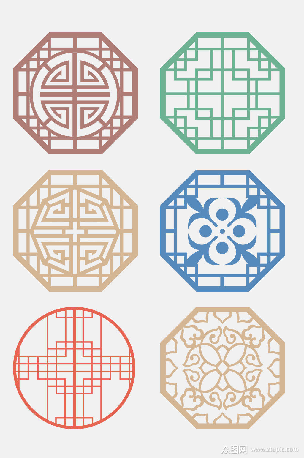 中式传统窗花图案免抠元素素材