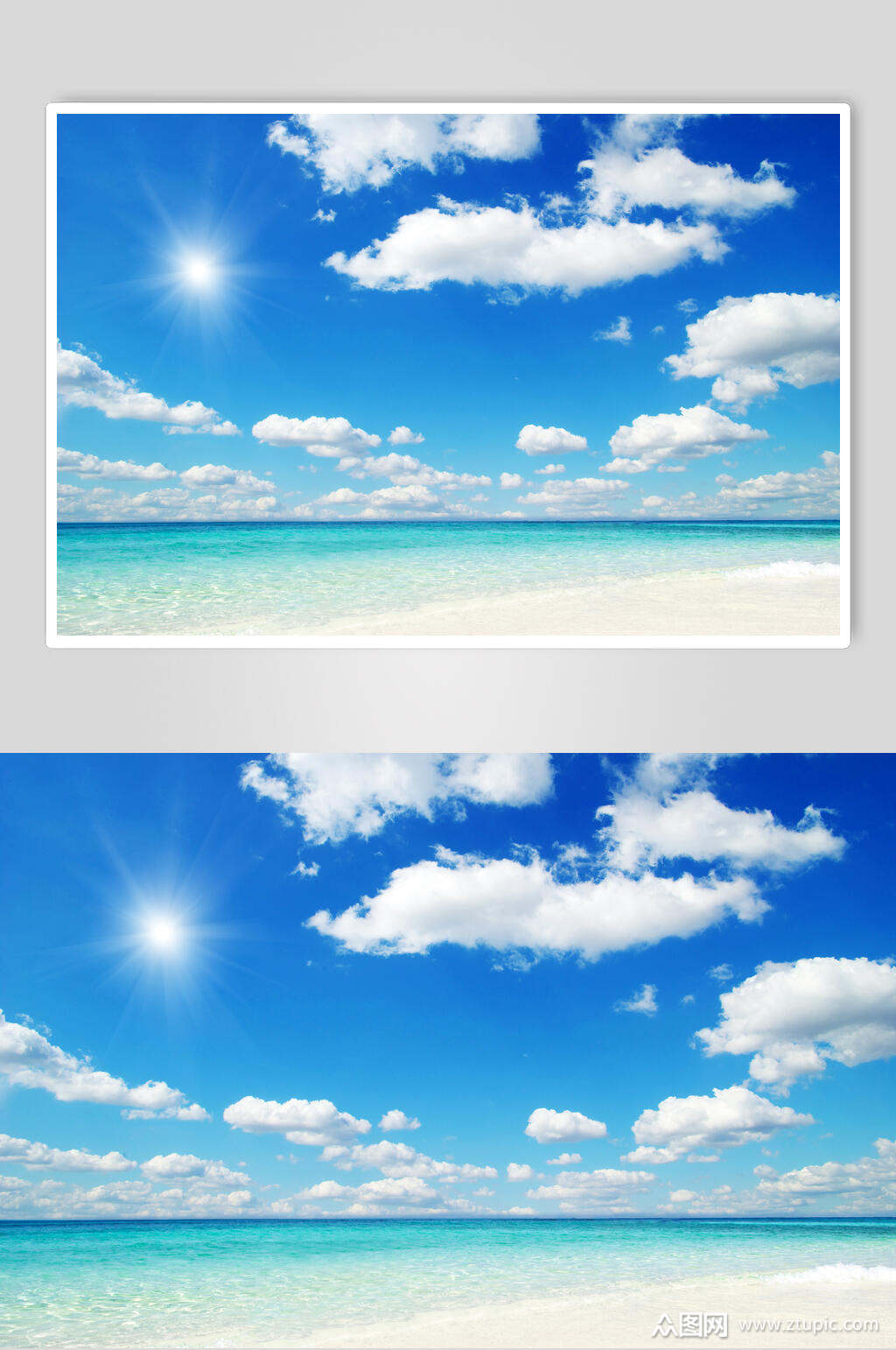 蓝天白云沙滩海边图片素材