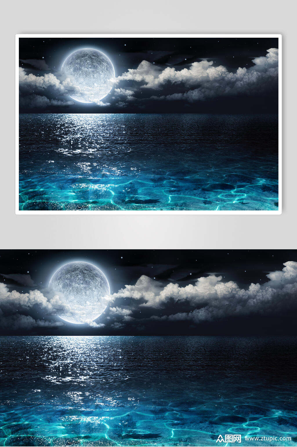 星空海上明月摄影图素材