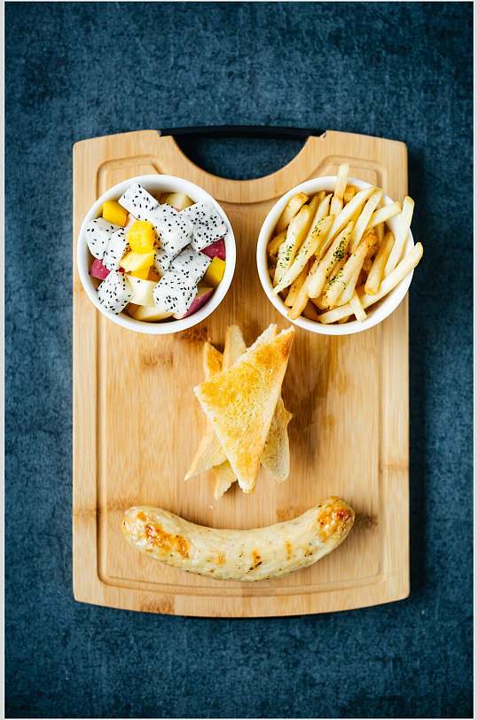 水果捞薯条小食拼盘美食摄影图片
