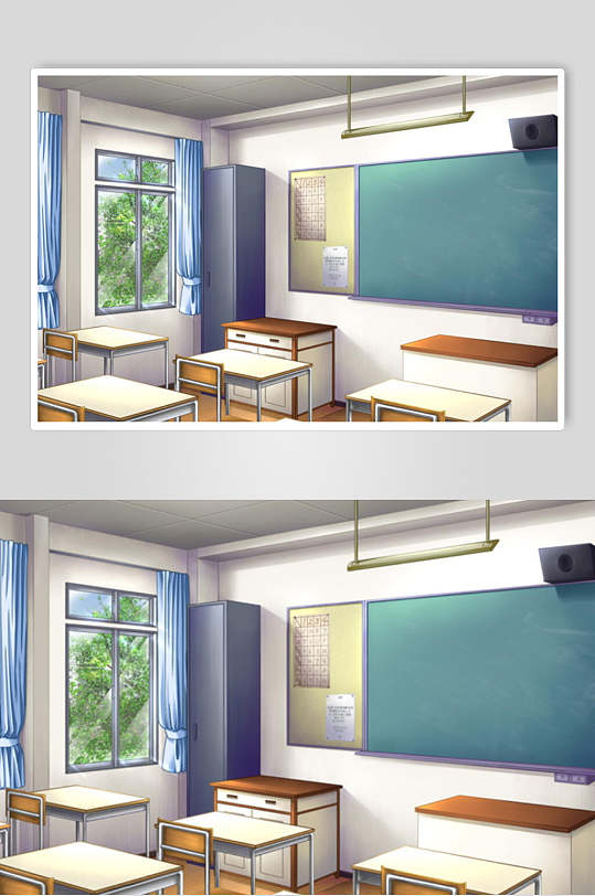 教室课桌椅精美日式学校漫画背景图