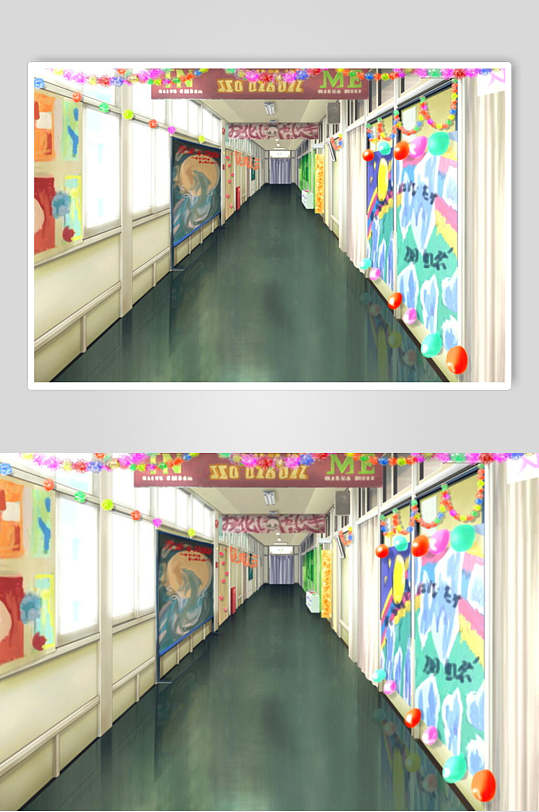 日系校园祭走廊和风漫画学校背景