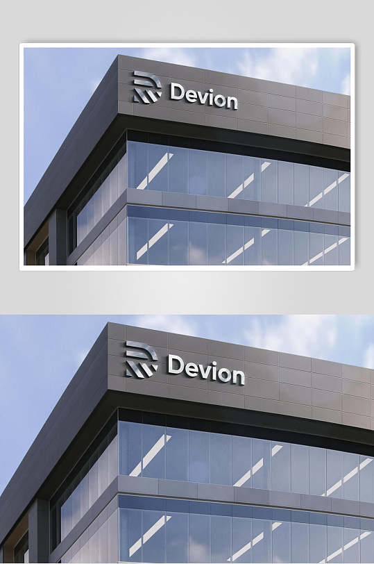 公司建筑外墙招牌logo样机立即下载玻璃建筑外墙蓝白色卡通动物招牌