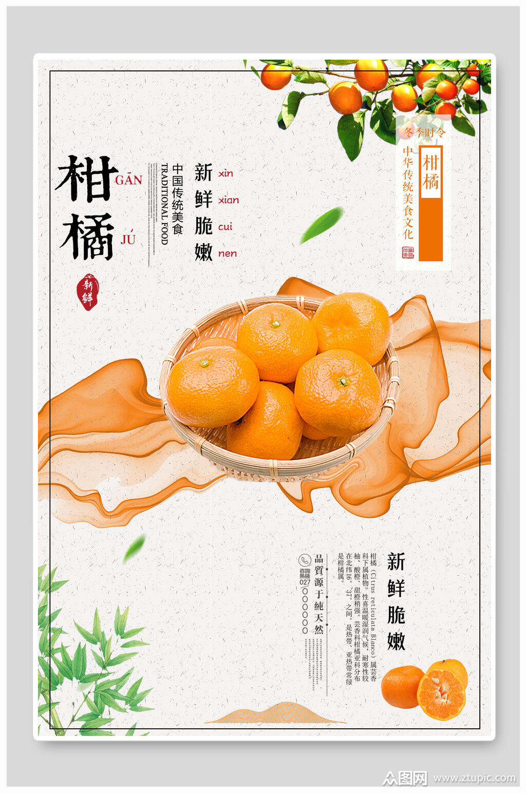 新鲜脆嫩柑橘橘子海报素材