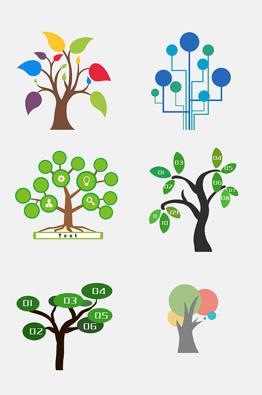 时尚卡通智慧树科技树状图元素素材