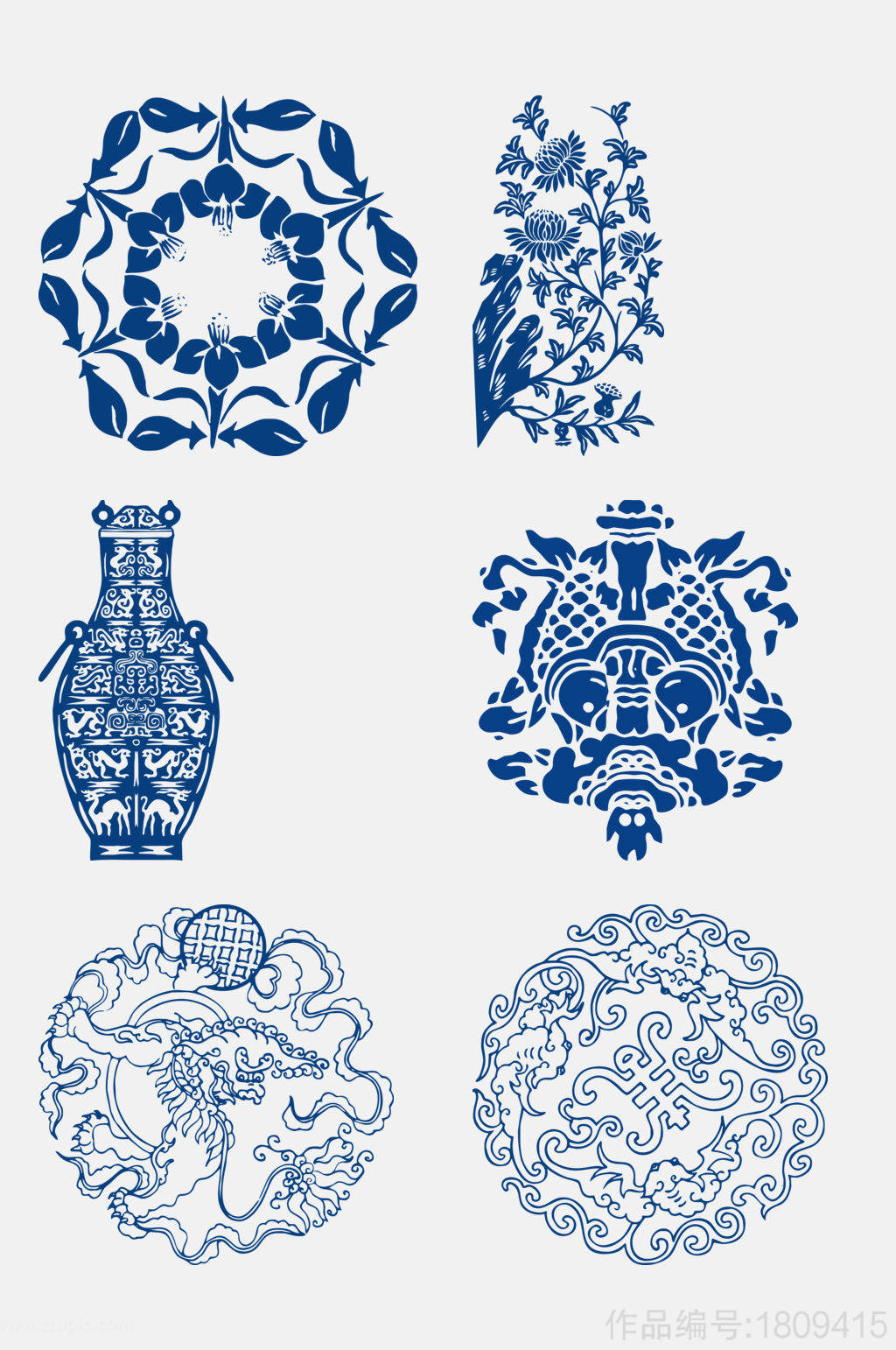 民族风青花瓷花纹图案素材设计元素素材