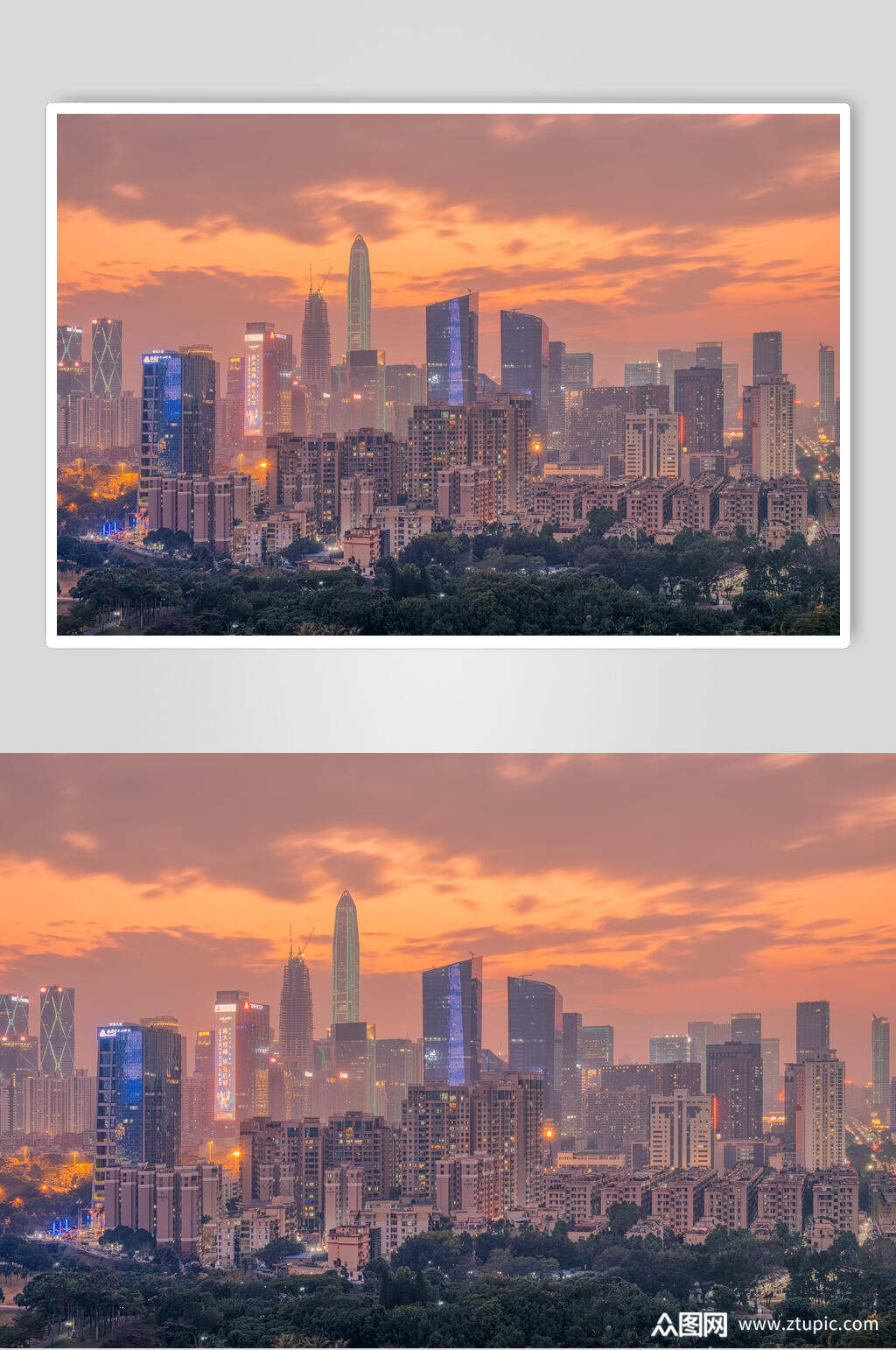 夕阳晚霞下的深圳城市夜景高清图片