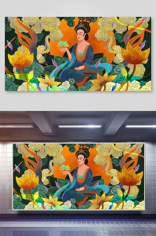 莲花座敦煌插画素材