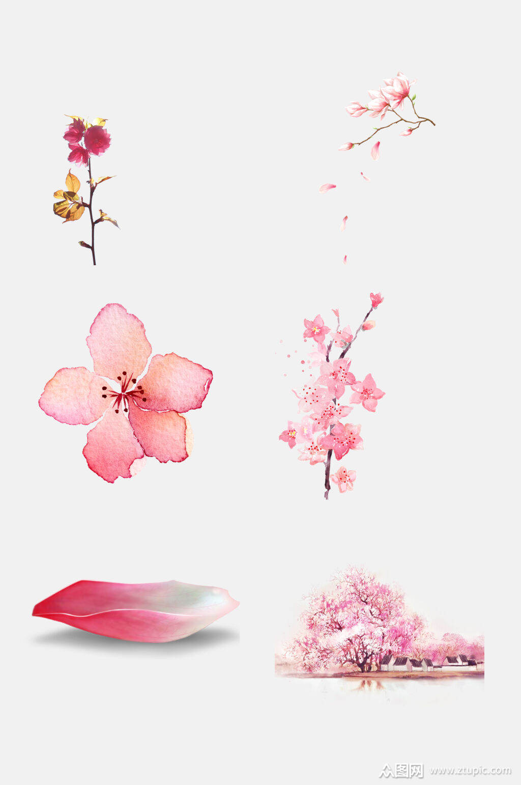 水彩唯美樱花花瓣花朵花海免抠设计元素素材