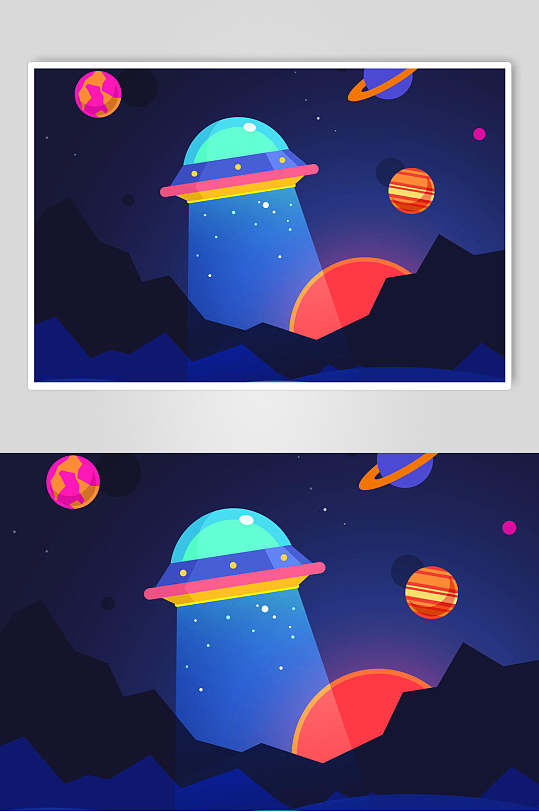宇宙飞船可爱星球太空插画