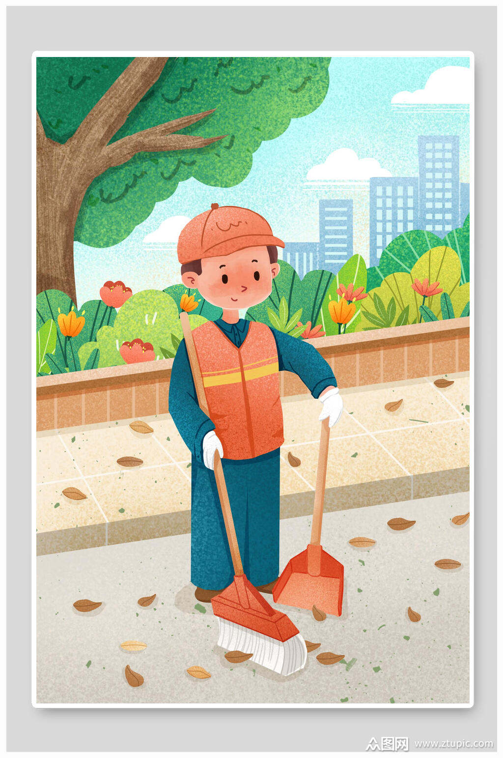 五一劳动节插画儿童清洁工