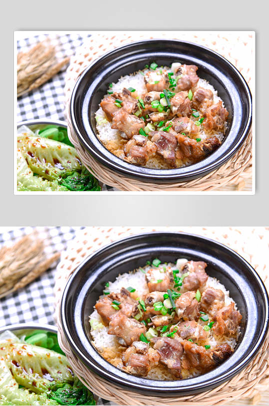 美味葱香排骨煲仔饭高清图片