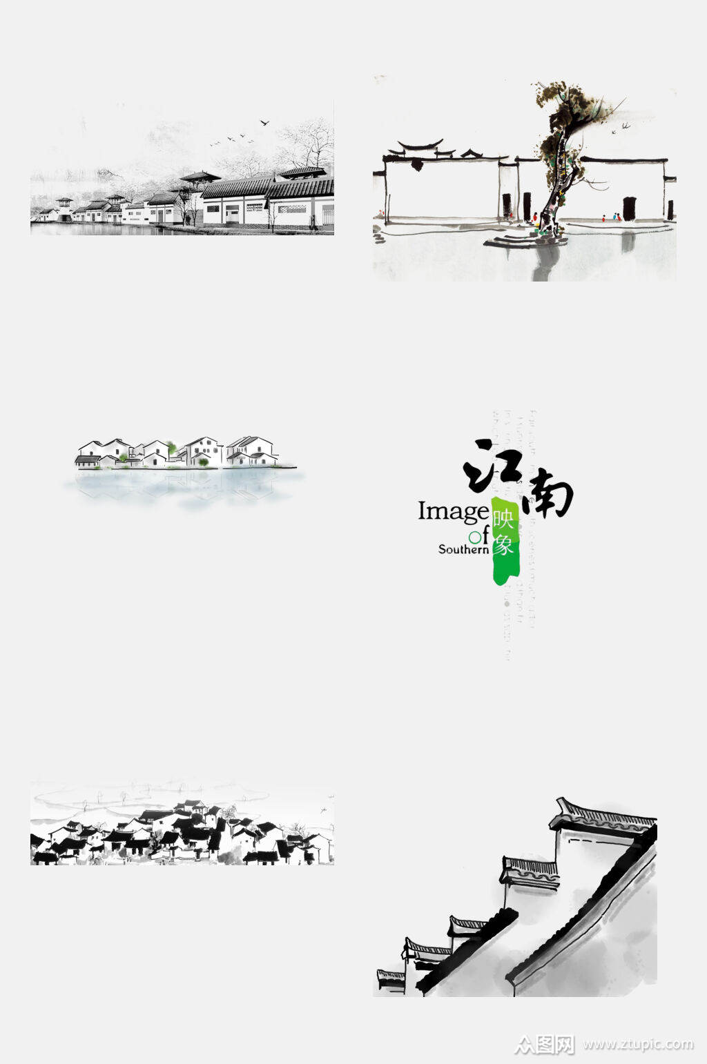 江南水乡徽派建筑古镇设计元素模板下载-编号2160845-众图网