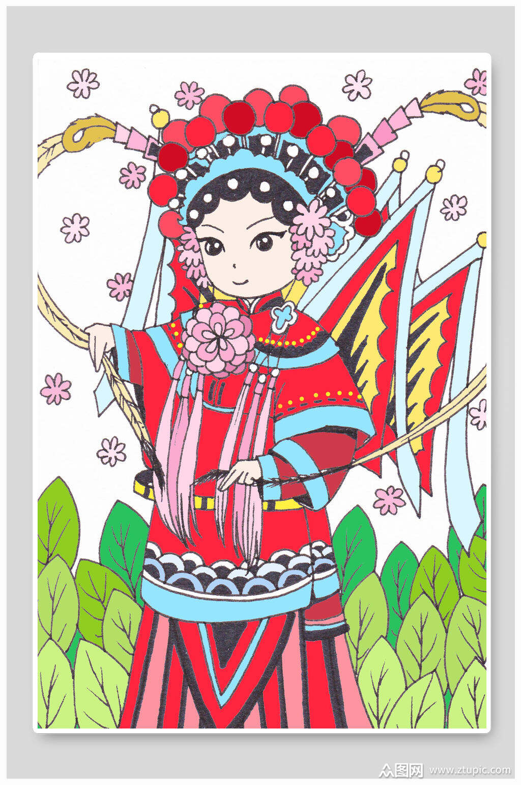 京剧手绘卡通风国潮风戏曲人物插画素材