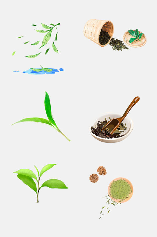茶具茶杯绿茶png元素大气炫酷绿色茶叶新茶绿茶免抠元素卡通手绘日式