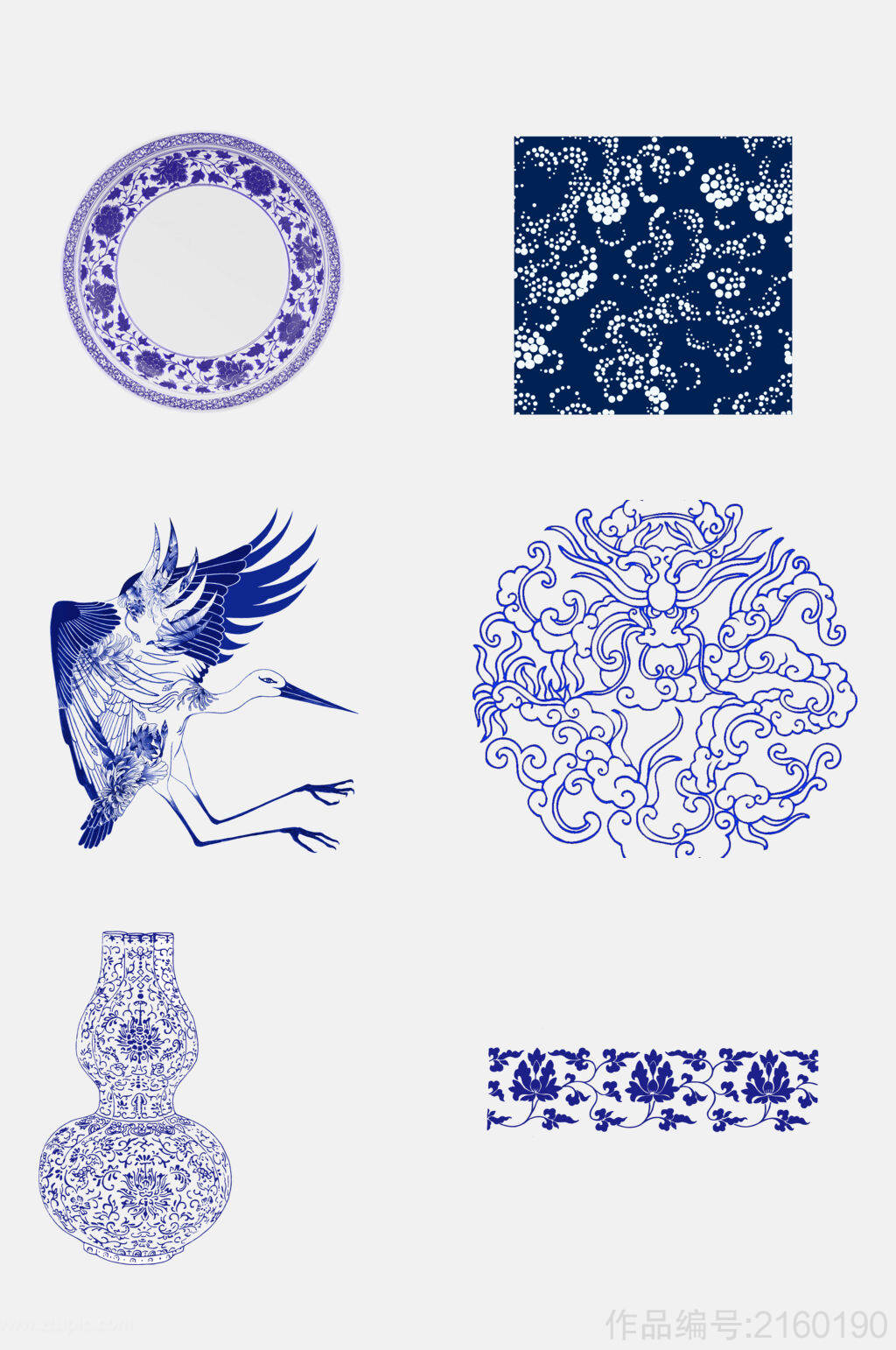 创意中国风青花瓷动物图案素材-设计元素素材下载