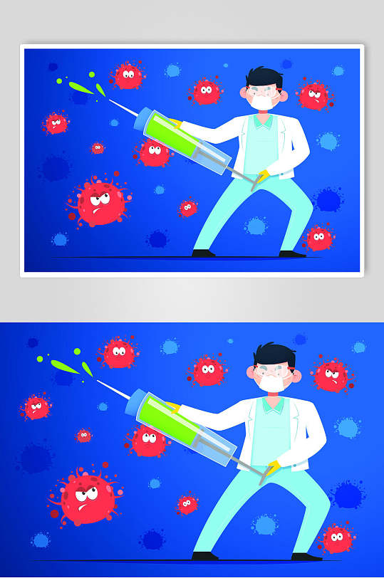 医生护士对症下药击败病毒插画设计