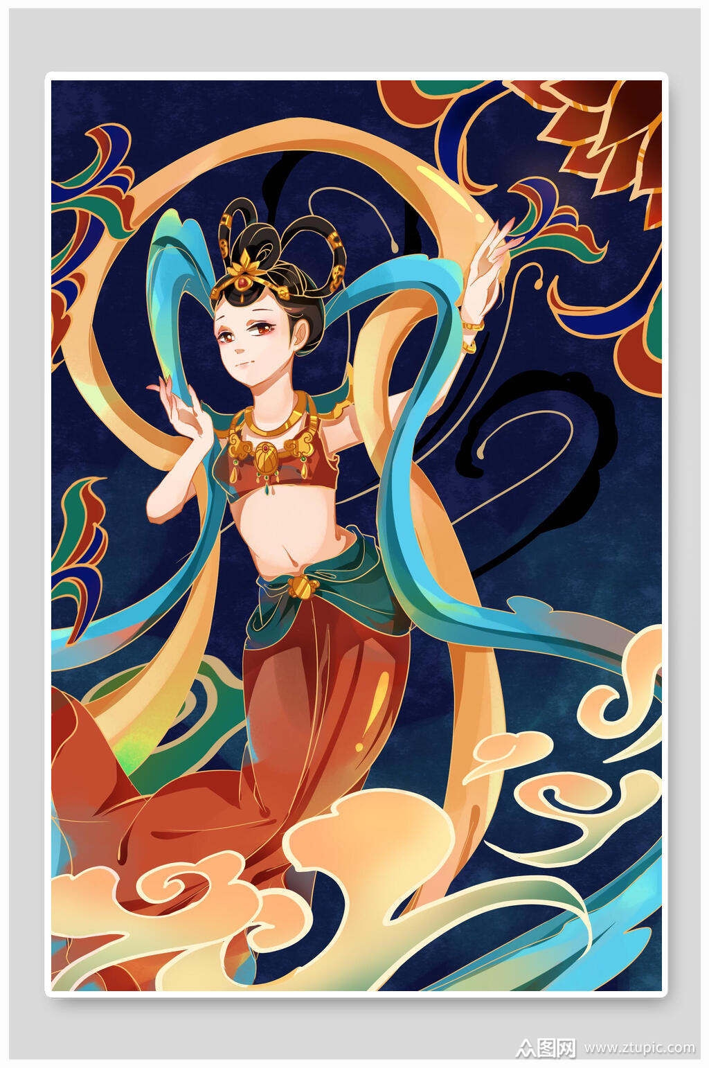 古风唯美飘逸仙女敦煌插画