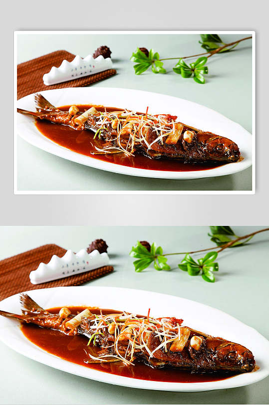 红烧白条鱼食物摄影图片