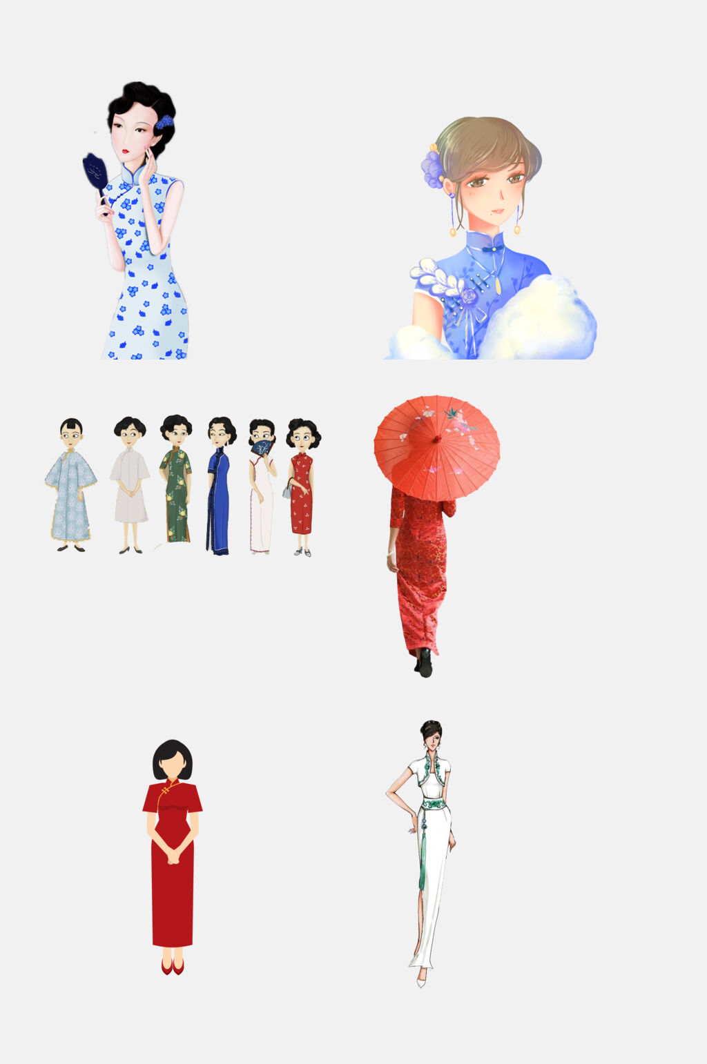 水彩民国风古典旗袍美女免抠素材