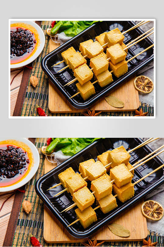 鱼豆腐烧烤串串美食摄影图片
