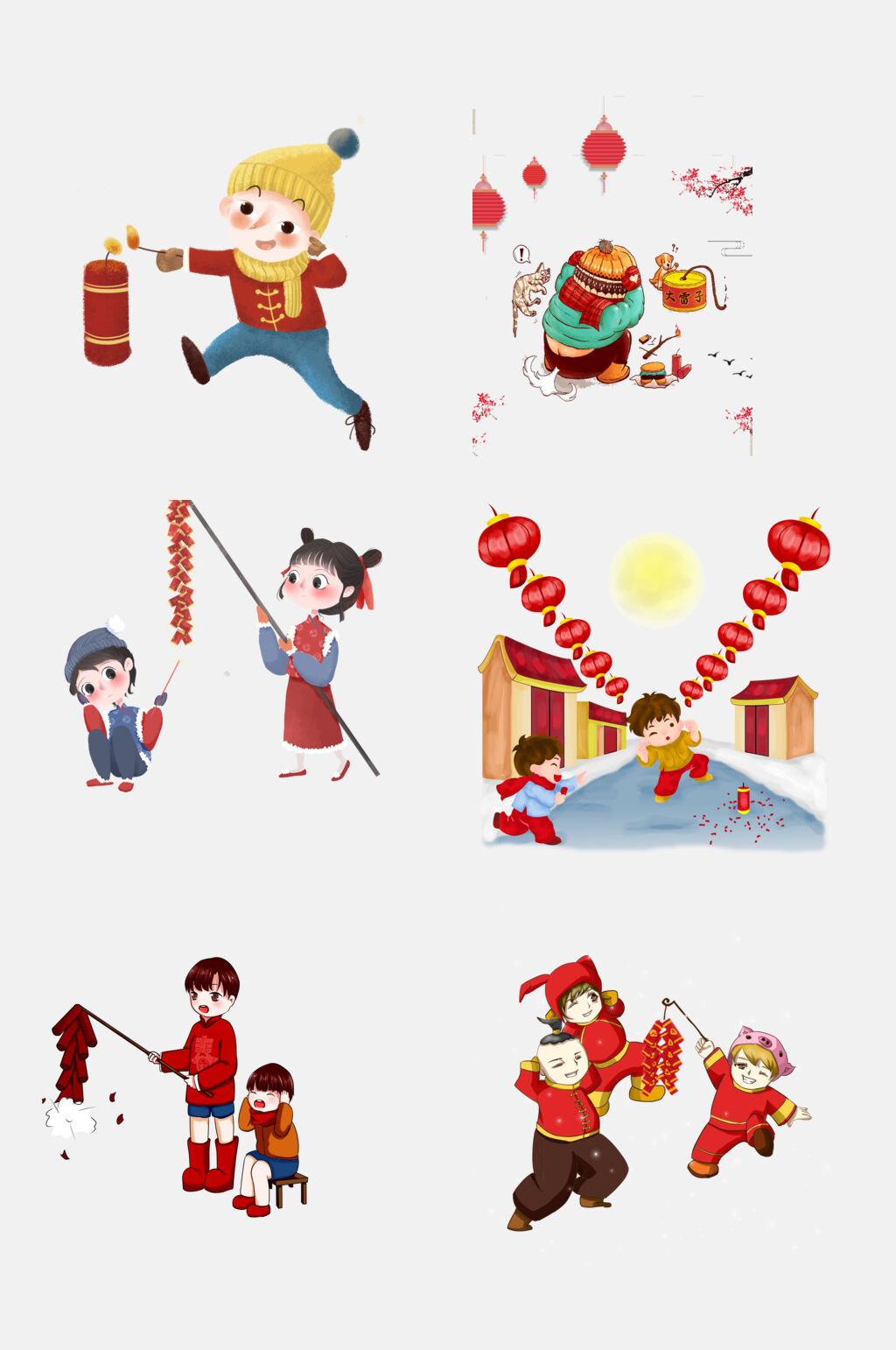 传统新年放鞭炮爆竹人物免抠设计素材