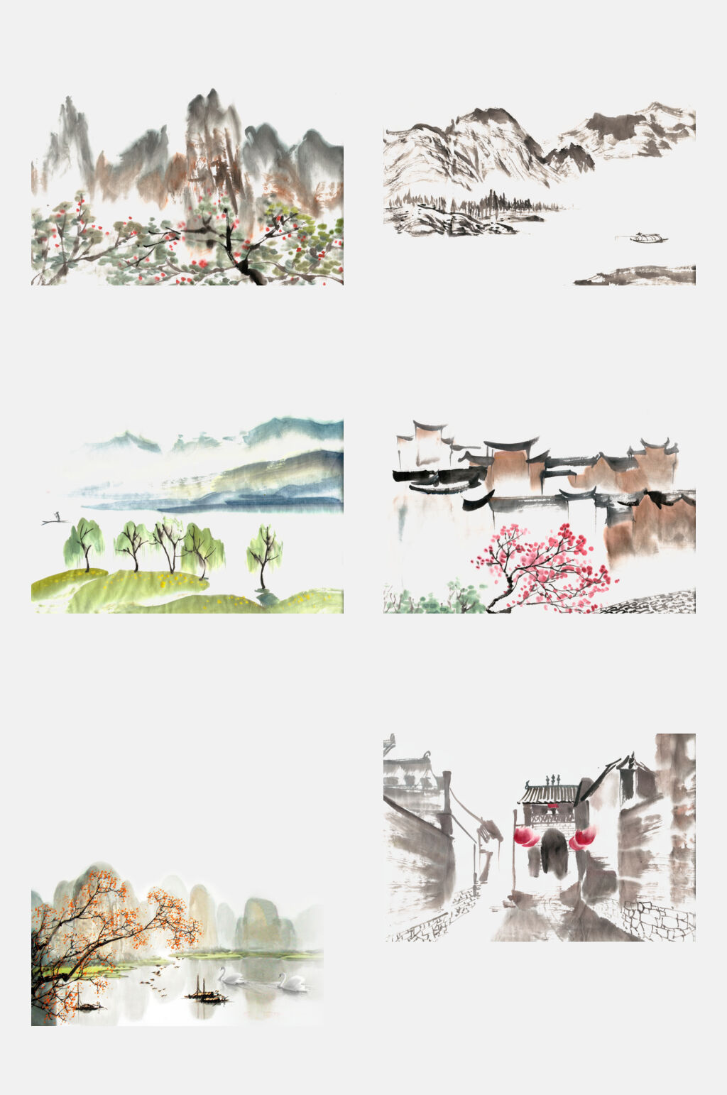 清新中国风江南水乡徽派建筑免抠素材