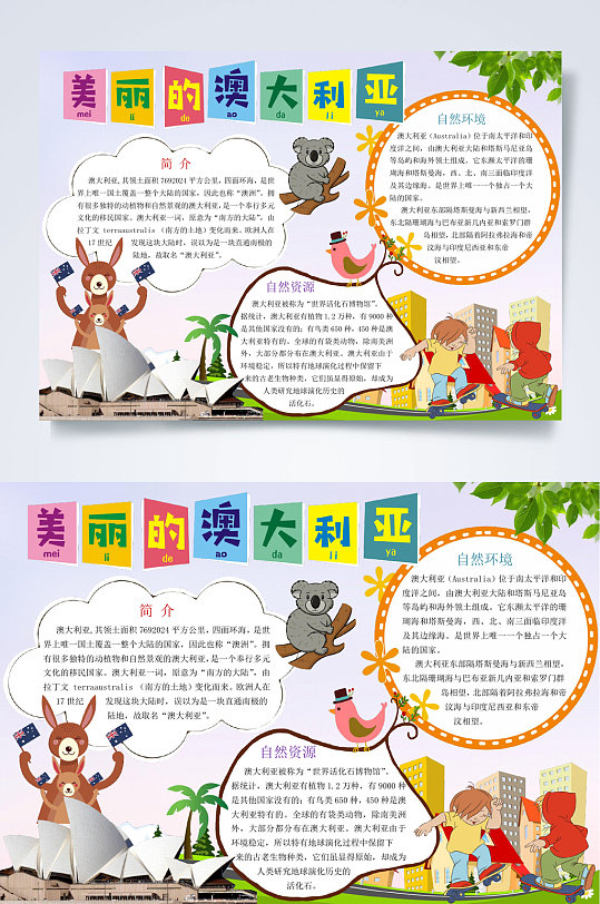 手抄报考拉澳大利亚小报word立即下载澳大利亚出国旅游海报立即下载