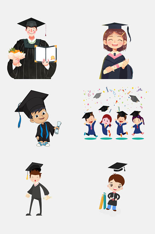 简约卡通毕业季学士服帽子免抠素材
