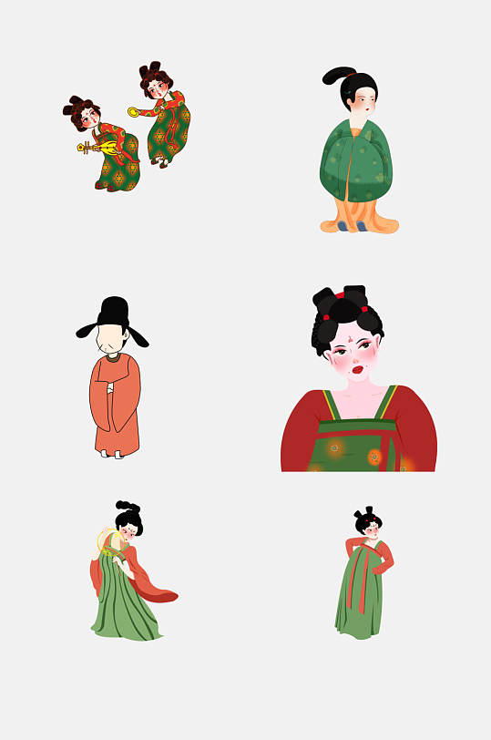 卡通唐朝女性人物免抠元素