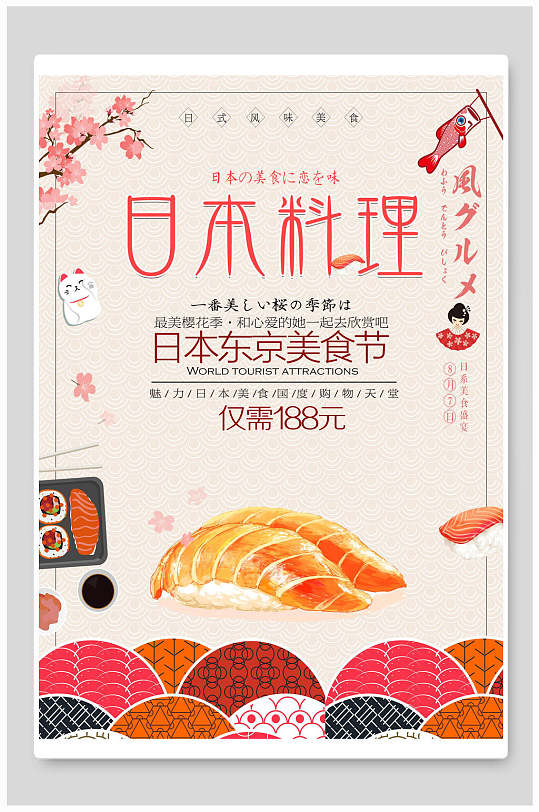 简约日本料理日本东京美食节寿司海报
