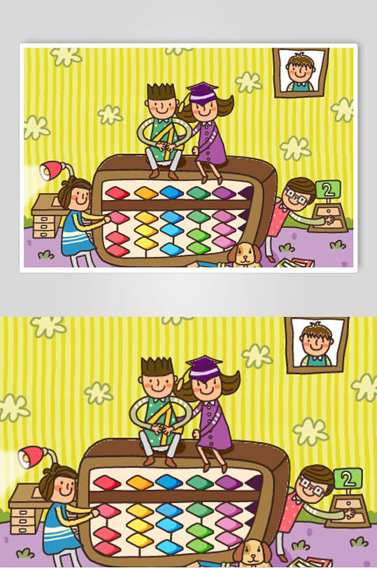 算盘卡通唯美彩色儿童学习矢量插画