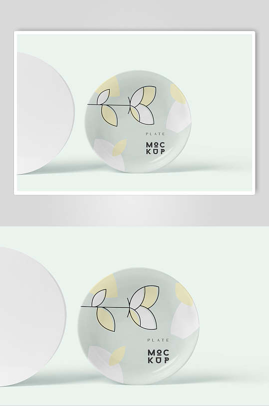 圆形盘子创意高端绿色陶瓷盘子样机