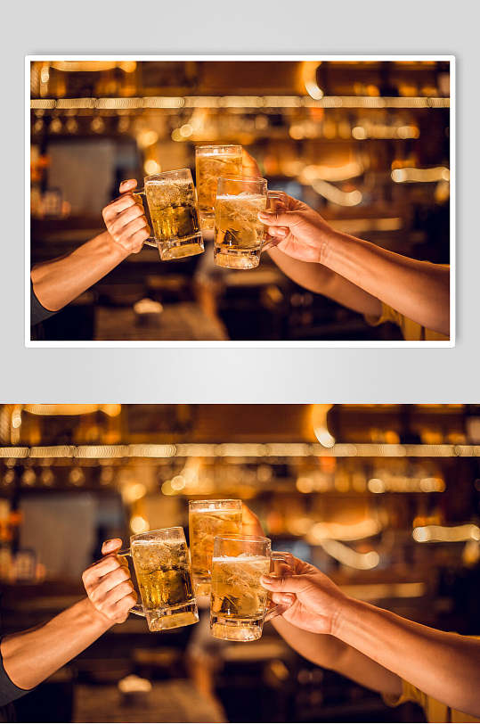 碰杯精美清澈透亮泡沫啤酒图片啤酒高清图片