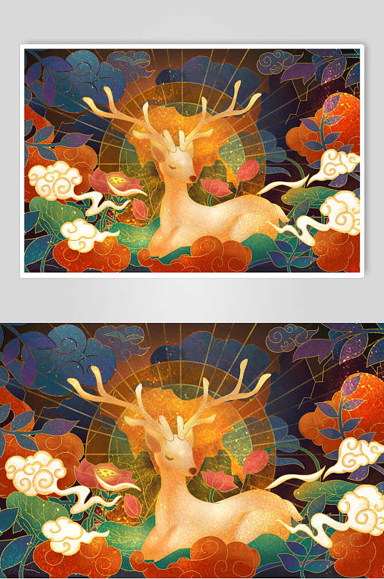 国潮敦煌仙鹿插画