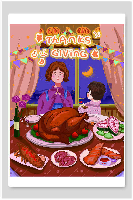 thanks感恩节插画