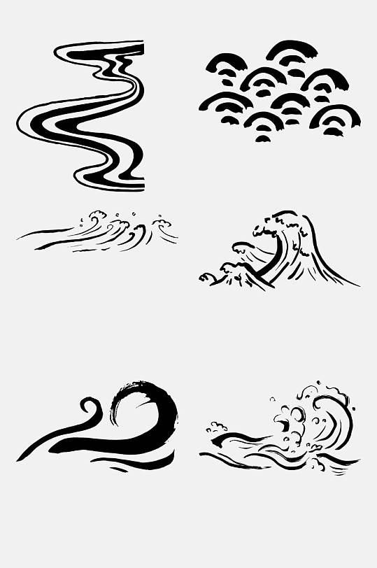 手绘清新水波海浪波纹图案免抠素材