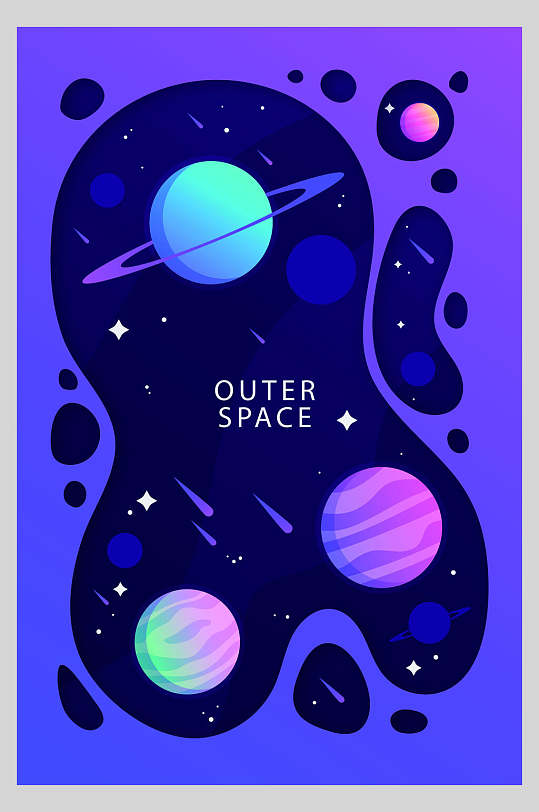 创意时尚卡通手绘宇宙矢量插画海报