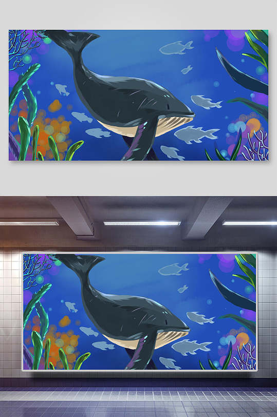 动漫手绘插画矢量手绘海底沉船插画脚垫地毯图案立即下载梦幻海底女孩