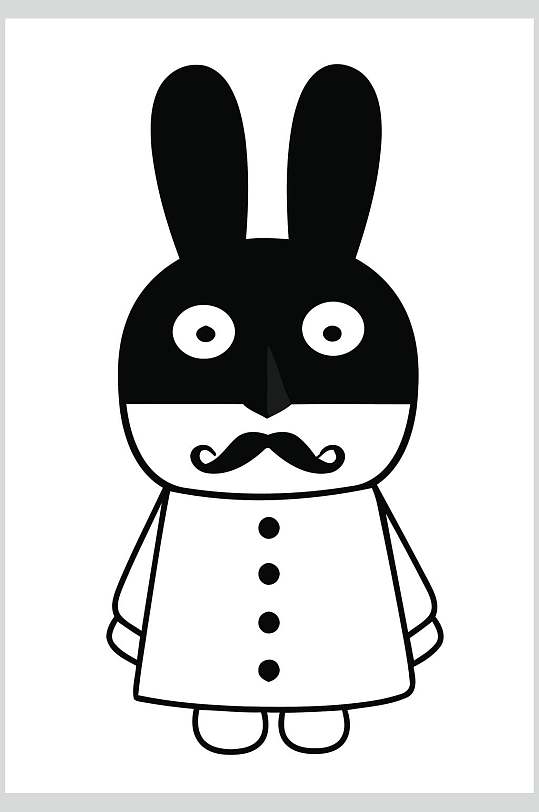 兔子黑白北欧风卡通动物图案矢量素材