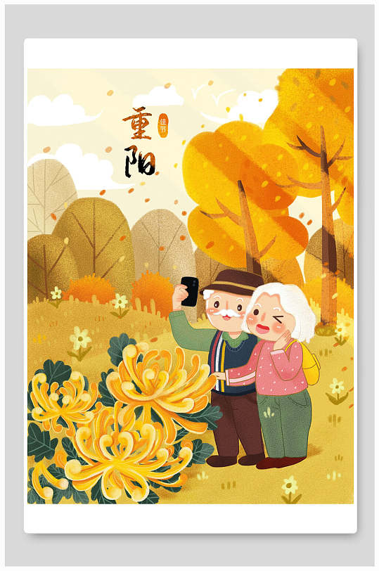 菊花黄色重阳节插画